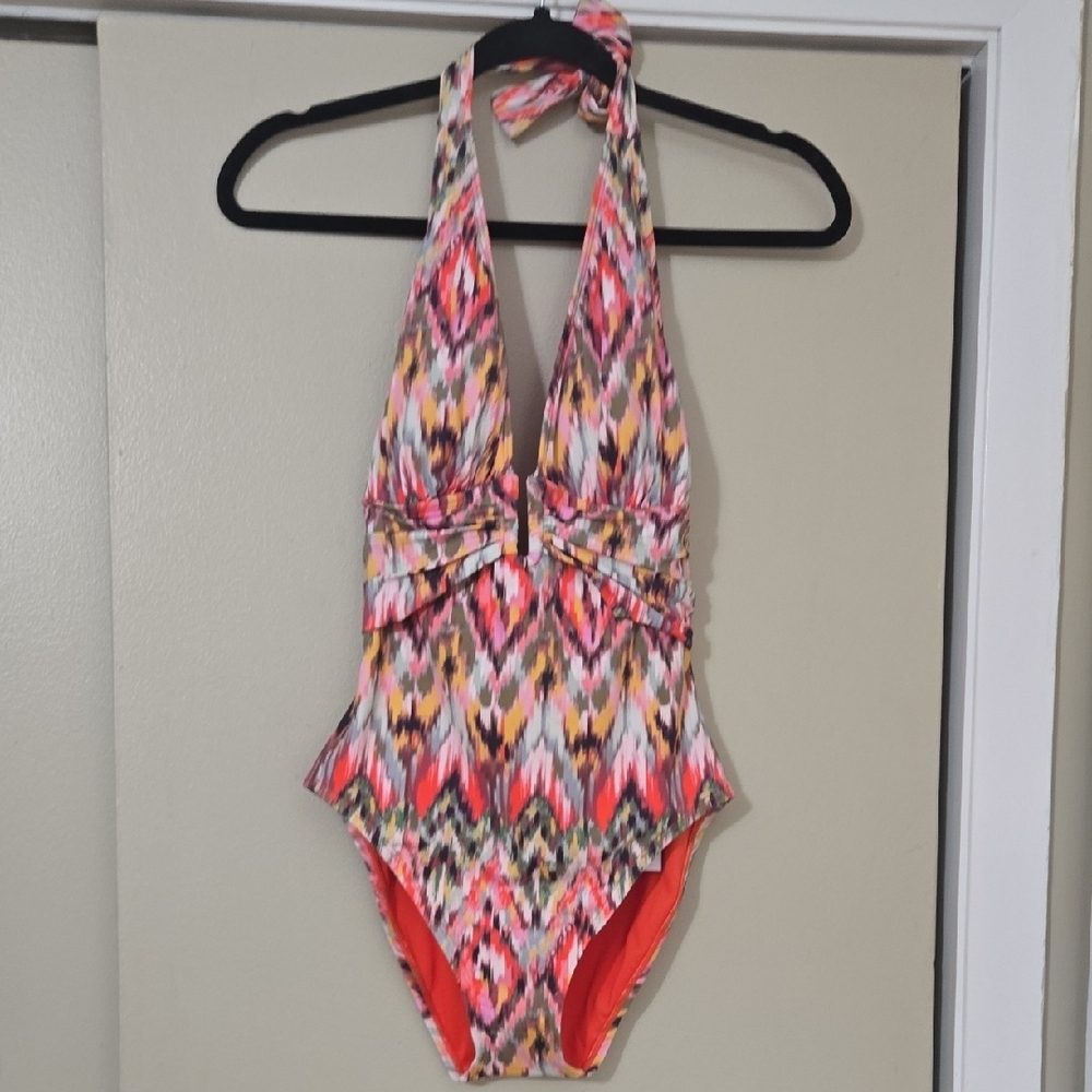 BLEU by Rod Beattie Colorful Halter One-Piece Swimsuit Size 4 NWT